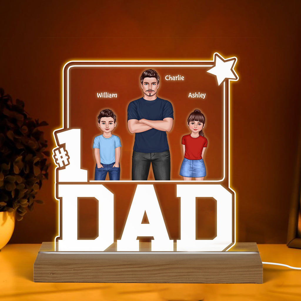 #1 Dad Frame Dad And Kids Standing Front View Personalized Warm Custom Shape LED Night Light