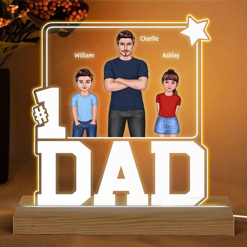 #1 Dad Frame Dad And Kids Standing Front View Personalized Warm Custom Shape LED Night Light
