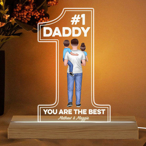 #1 Dad Grandpa Holding Kids Personalized Custom Shape Acrylic LED Night Light