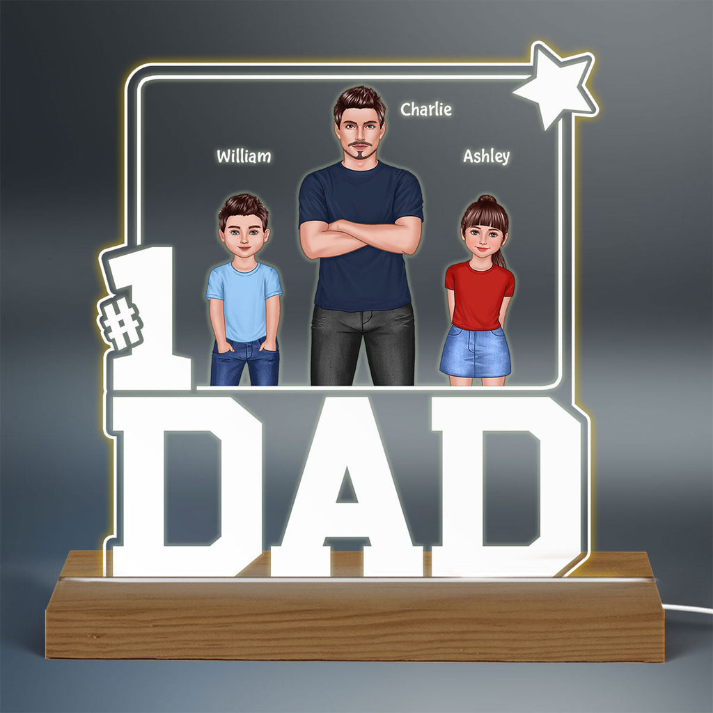 #1 Dad Frame Dad And Kids Standing Front View Personalized Warm Custom Shape LED Night Light